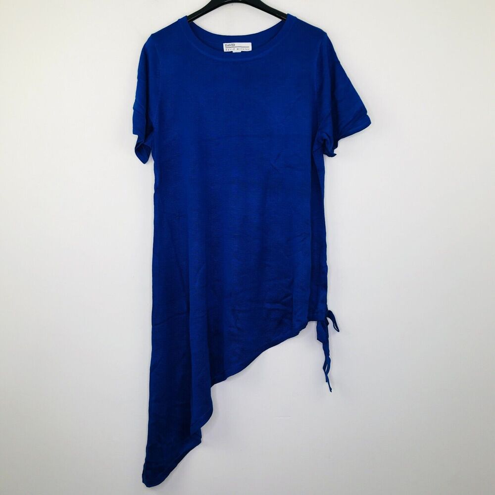 David Meister Women's XL Sweater Blue Short Sleeve Asymmetric Side Tie NWOT CM20